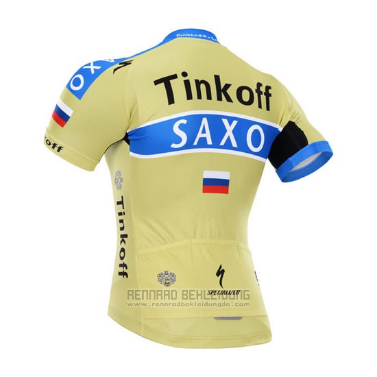 2015 Fahrradbekleidung Tinkoff Saxo Bank Azurblau und Gelb Trikot Kurzarm und Tragerhose